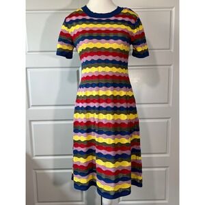 Missoni Collection Knit Dress Colorful Wavy Stripes Short Sleeve M
